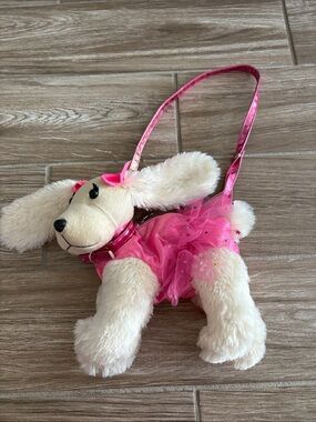 Plush Dog Crossbody Bag in Bright Pink